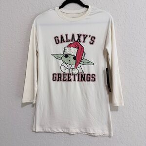Star Wars Christmas Girls M 7/8 Shirt Dress Long Sleeve Yoda Galaxy Greetings